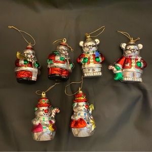 Vintage ~ Christmas ornaments/Santa Clause, Mouse, Snowman ~ set of 6